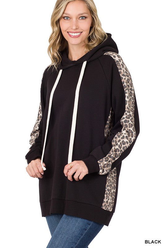 Sweat Hoodie with Leopard Contrast - Salt and Grace Boutique