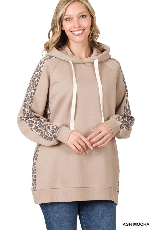 Sweat Hoodie with Leopard Contrast - Salt and Grace Boutique