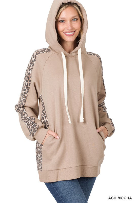 Sweat Hoodie with Leopard Contrast - Salt and Grace Boutique