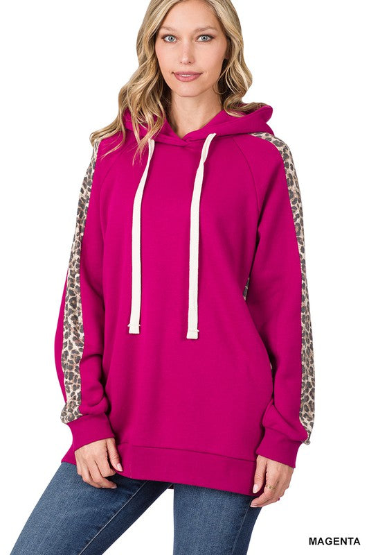 Sweat Hoodie with Leopard Contrast - Salt and Grace Boutique