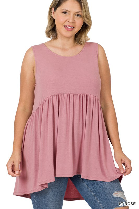 Plus Sleeveless Waist Shrirring Top - Salt and Grace Boutique