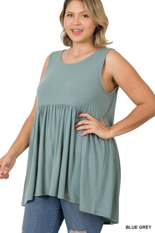 Plus Sleeveless Waist Shrirring Top - Salt and Grace Boutique