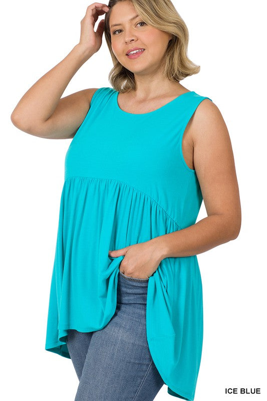 Plus Sleeveless Waist Shrirring Top - Salt and Grace Boutique