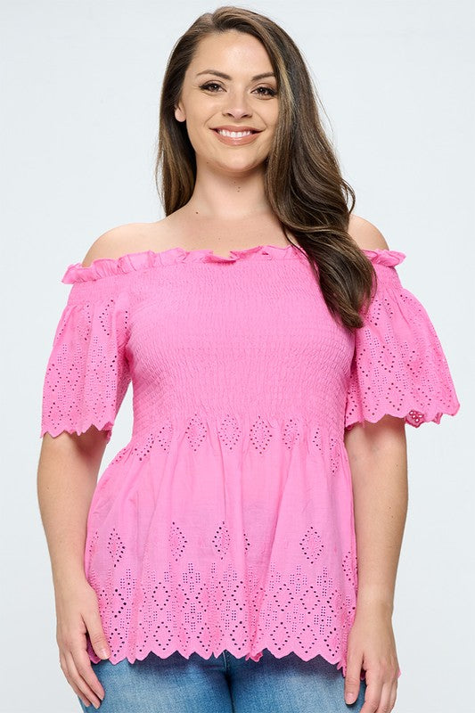 Plus Off Shoulder Smocked Top - Salt and Grace Boutique