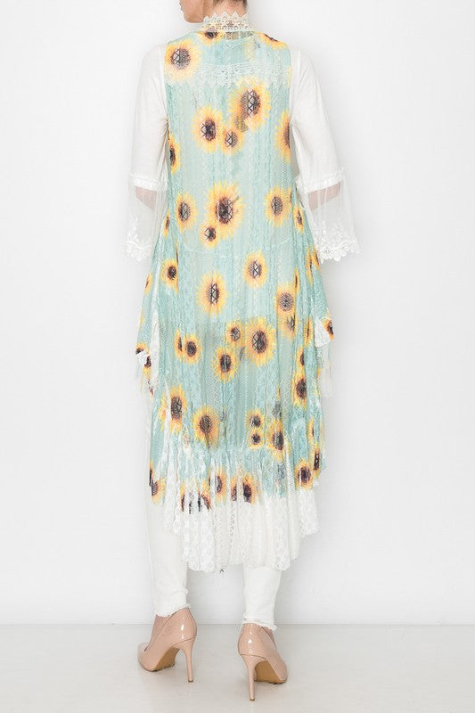 High Low Sunflower Duster Vest - Salt and Grace Boutique