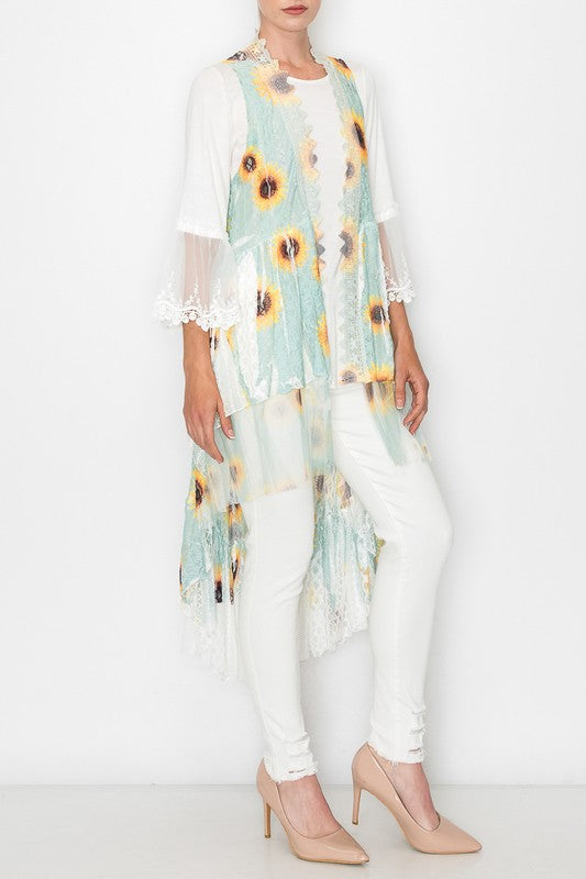 High Low Sunflower Duster Vest - Salt and Grace Boutique