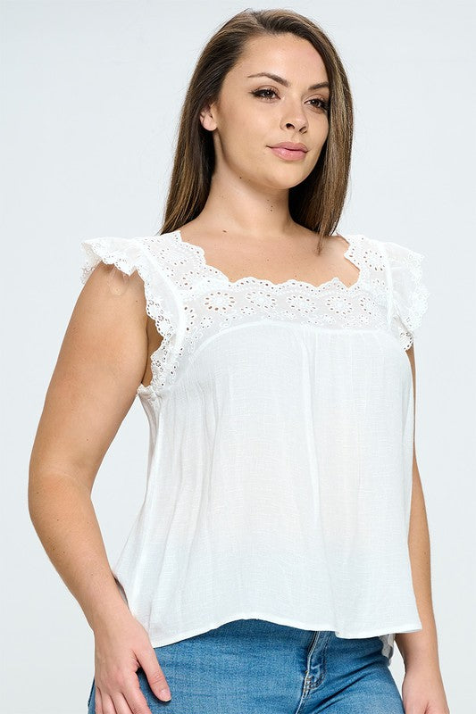 Plus Crochet Lace Trim Top - Salt and Grace Boutique