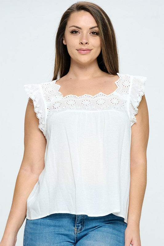 Plus Crochet Lace Trim Top - Salt and Grace Boutique