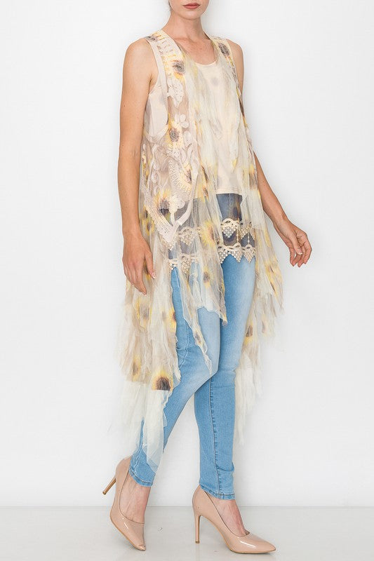 Sun Flower Duster Vest - Salt and Grace Boutique