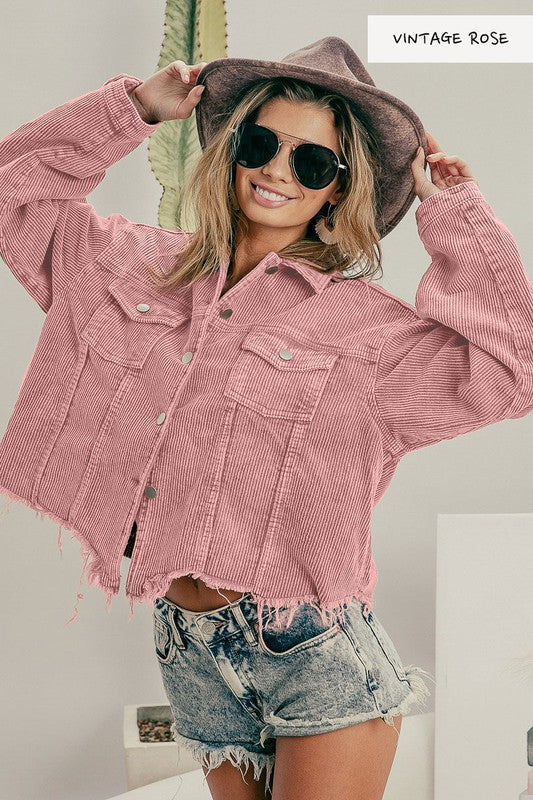 Corduroy Jacket with Distressed Hem - Salt and Grace Boutique