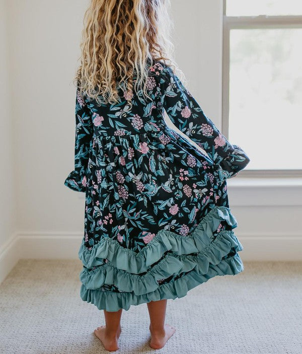 Girls Floral Long Sleeve Ruffle Dress - Salt and Grace Boutique