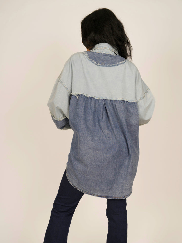 POL Two Toned Oversized Denim Shacket