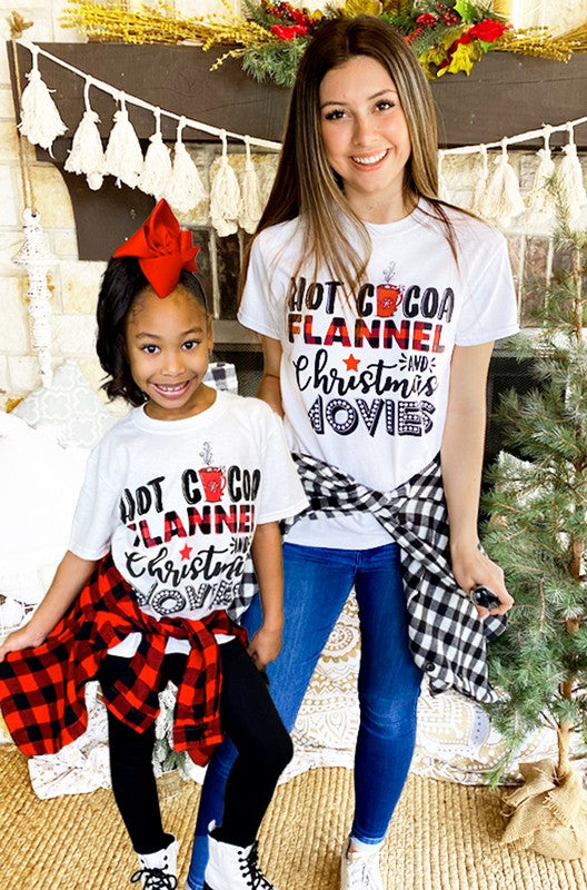 Hot Cocoa, Flannels and Christmas Movies T-Shirt Adult - Salt and Grace Boutique