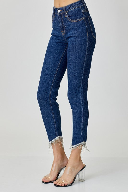 Plus Risen Jeans with Rhinestone Fringe Detail - Salt and Grace Boutique