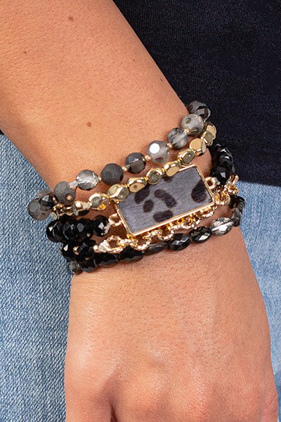 Animal Print and Crystal Stacked Bracelets - Salt and Grace Boutique