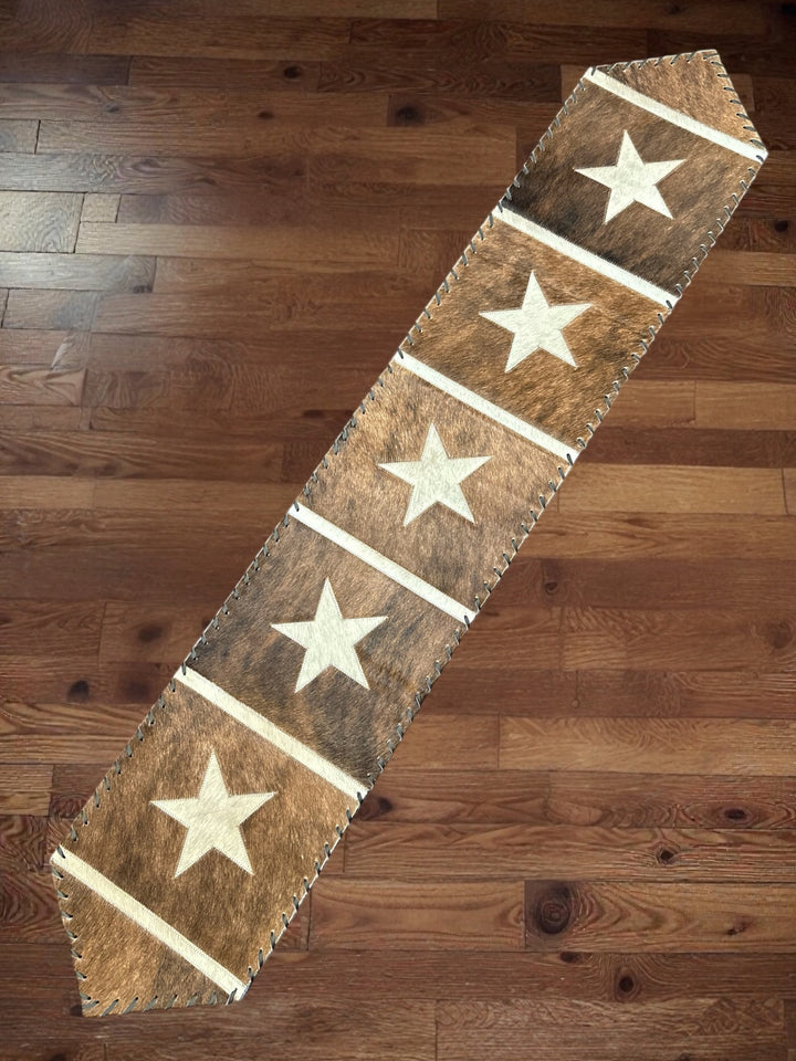 Premium Cowhide Star Pattern Table Runner