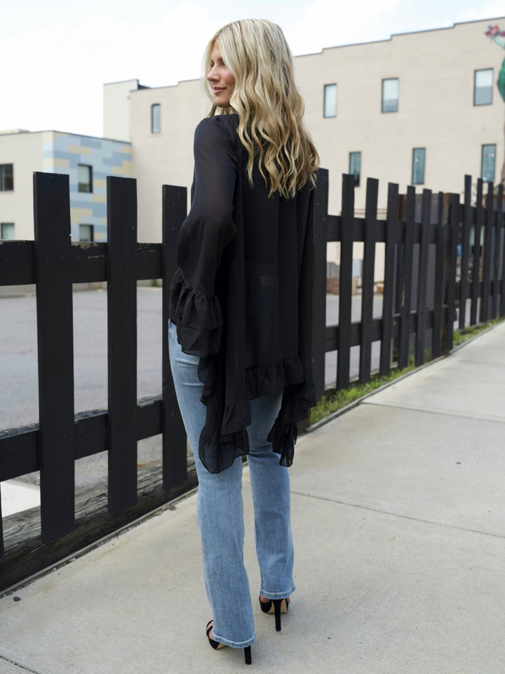 Sheer Hi-Low Ruffled Blouse