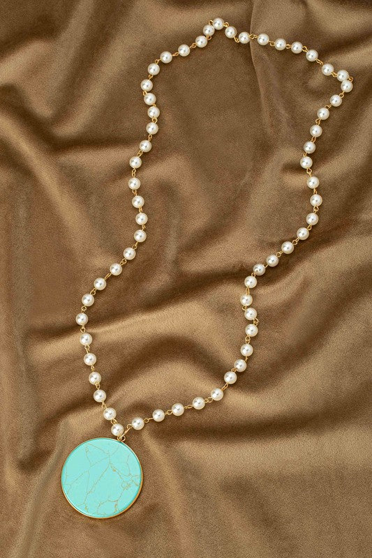 Pearl Chain and Natural Stone Pendant Necklace - Salt and Grace Boutique