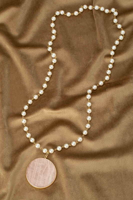 Pearl Chain and Natural Stone Pendant Necklace - Salt and Grace Boutique