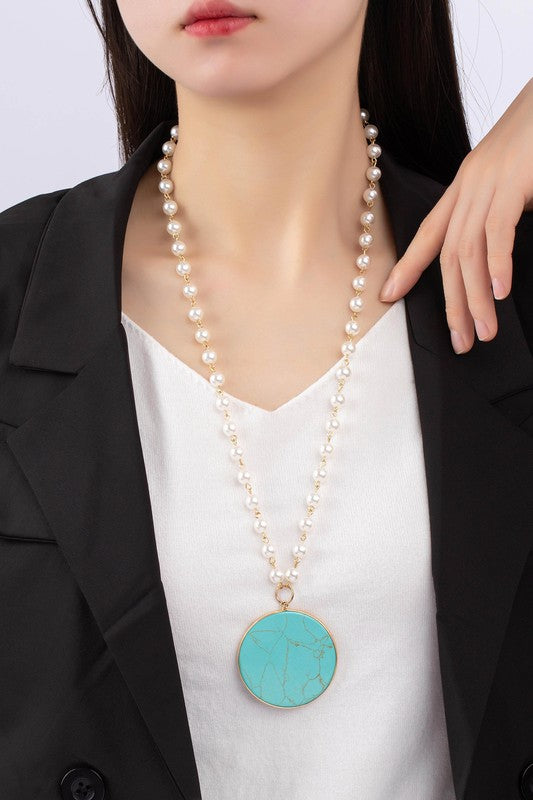 Pearl Chain and Natural Stone Pendant Necklace - Salt and Grace Boutique