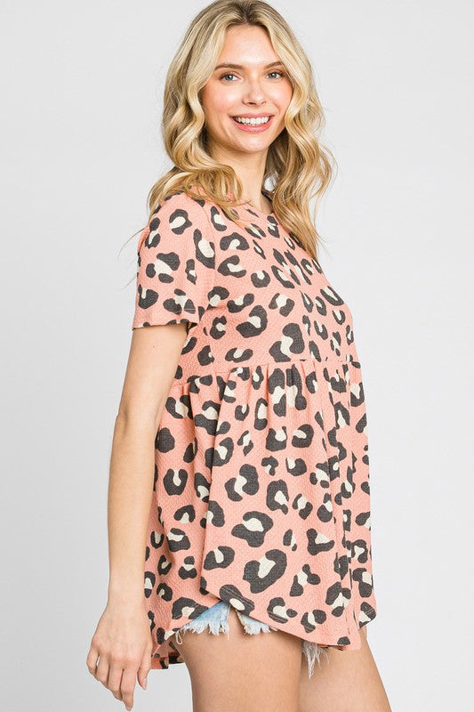 Plus Leopard Print Waffle Babydoll Top - Salt and Grace Boutique