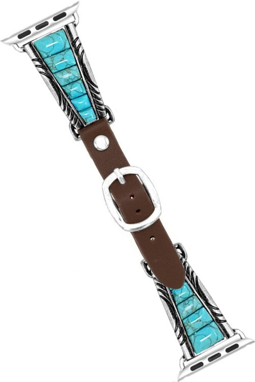 Western Trapezoid Gemstone Apple Watch Leather Band - Salt and Grace Boutique