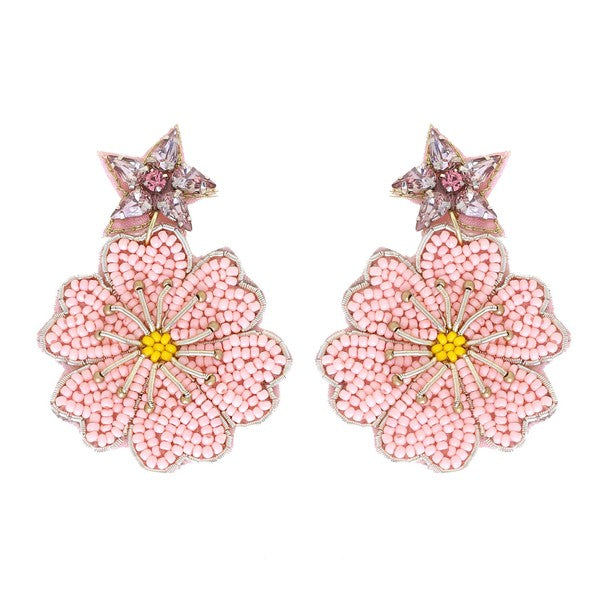 Beaded Hibiscus Flower Earrings - Salt and Grace Boutique