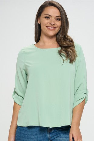 Plus 3/4 Sleeve Relaxed Fit Blouse - Salt and Grace Boutique