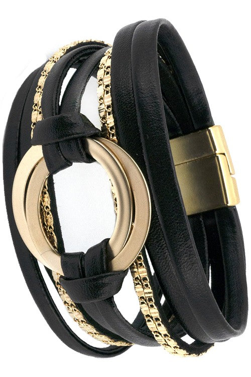 Ring Multi Strand Leather Magnetic Bracelet - Salt and Grace Boutique