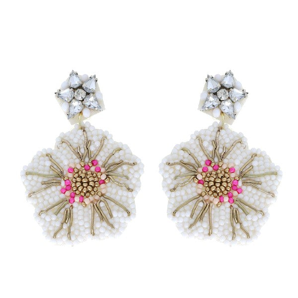 Beaded Hibiscus Flower Earrings - Salt and Grace Boutique