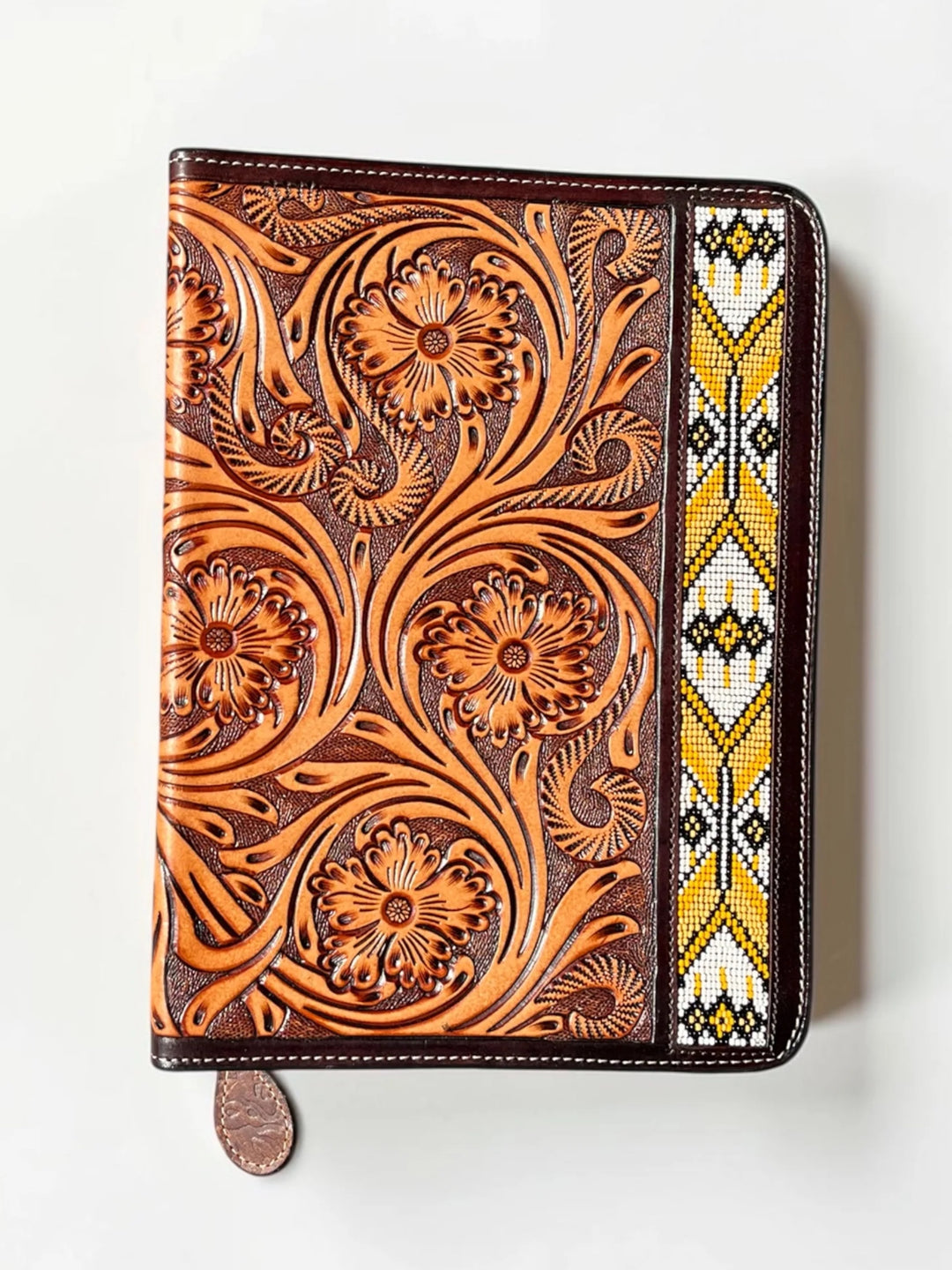 Yellow Aztec Tooled Leather Bible Cover