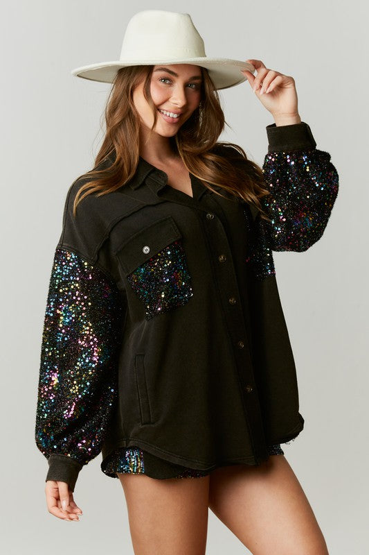 black sequin shacket - Salt and Grace Boutique