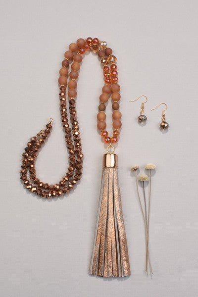 Leopard Beaded Tassel Necklace Set - Salt and Grace Boutique