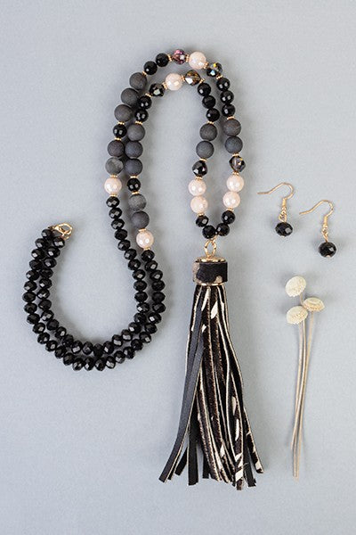 Leopard Beaded Tassel Necklace Set - Salt and Grace Boutique