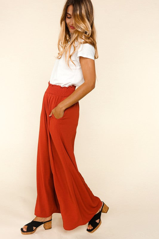 Smocked Waist Wide Leg Pants - Salt and Grace Boutique