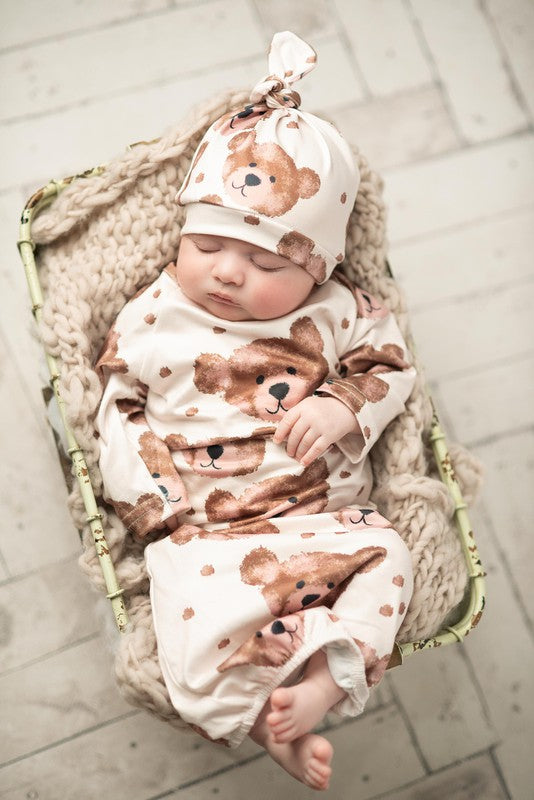 Infant Brown Teddy Bear Baby Gown - Salt and Grace Boutique