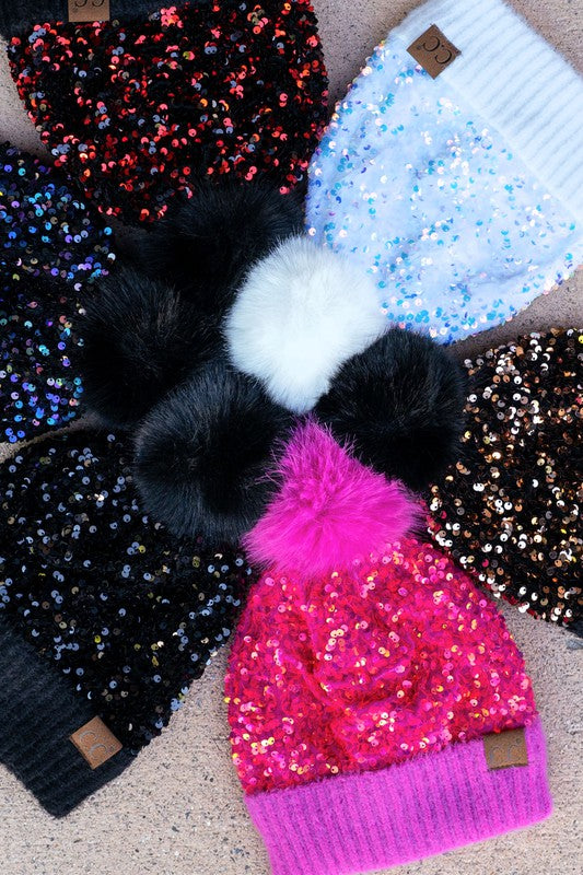 CC Sequin Fur Pom Beanie - Salt and Grace Boutique