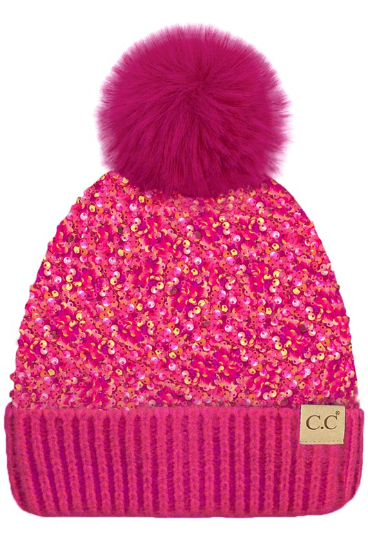 CC Sequin Fur Pom Beanie - Salt and Grace Boutique