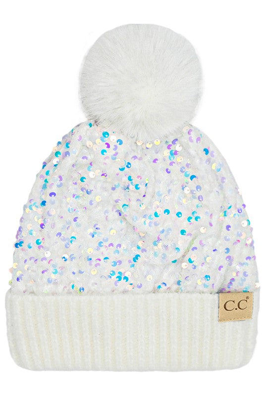 CC Sequin Fur Pom Beanie - Salt and Grace Boutique