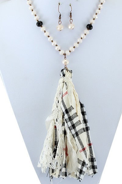 Plaid Crystal Beaded Tassel Set - Salt and Grace Boutique