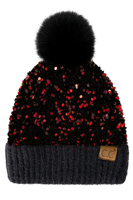 CC Sequin Fur Pom Beanie - Salt and Grace Boutique