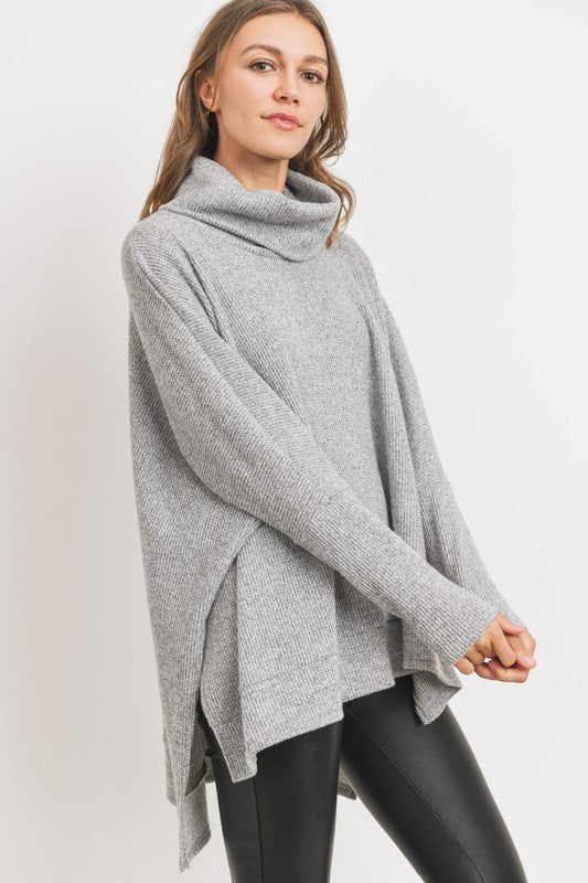 Side Slit Turtleneck Top - Salt and Grace Boutique