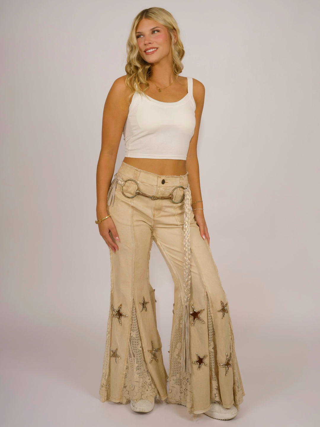 Boho Glam Rhinestone Star Flare Pants