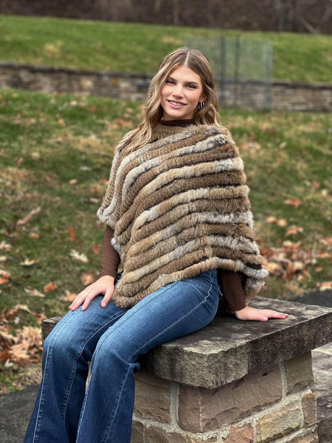 Natural Knitted Rabbit Fur Poncho