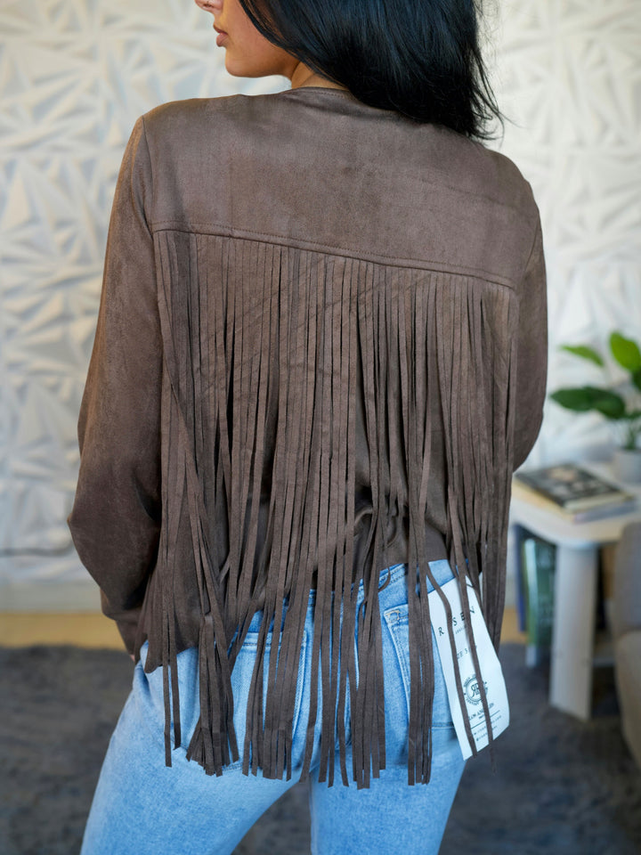 Fringe & Flowers Brown Suede Jacket