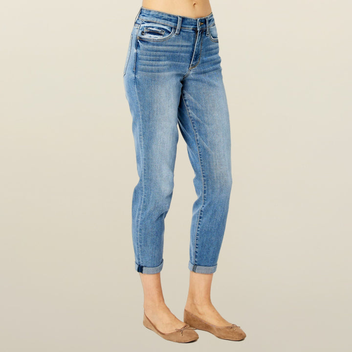 Judy Blue Mid Rise Cuffed Slim Jeans