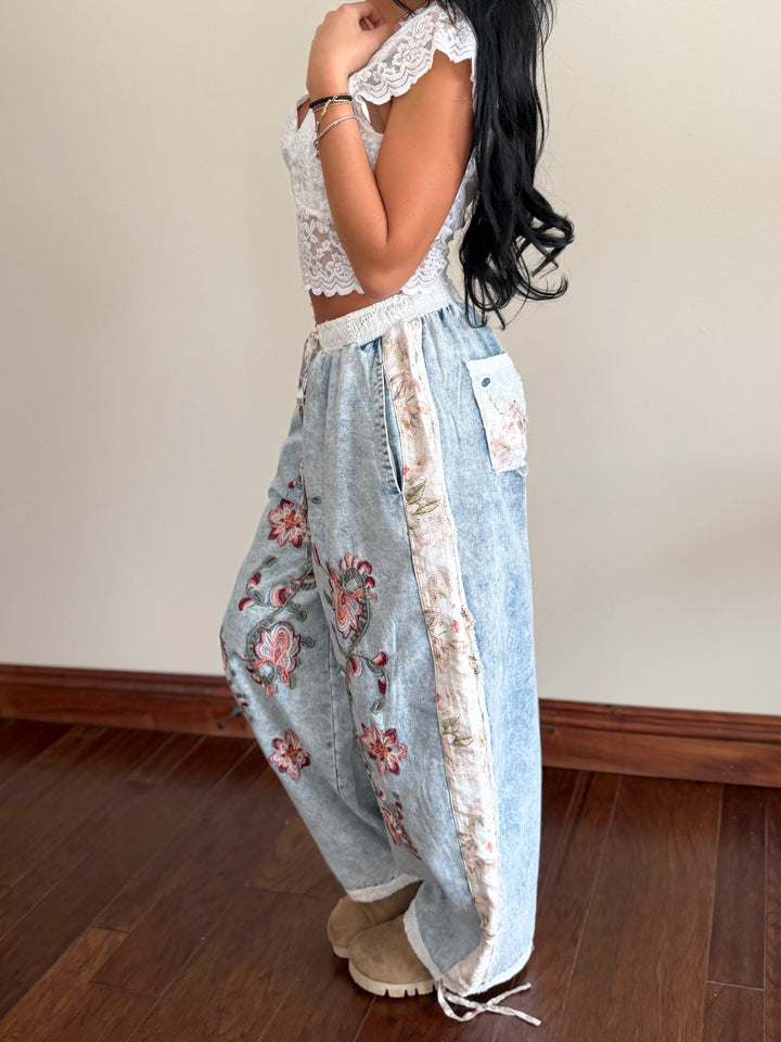 POL Denim Delight Boho Jogger Pants