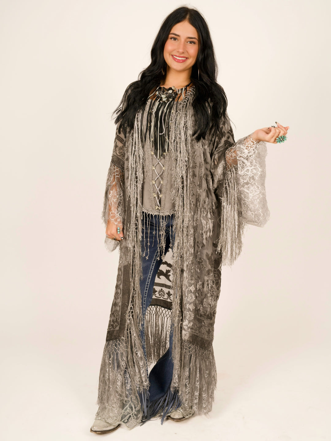 Stevie Nicks Burnout Velvet & Lace Duster