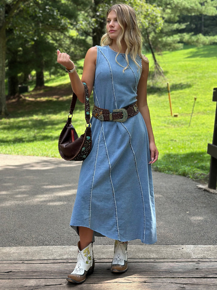 Classic Cowgirl Denim Maxi Dress