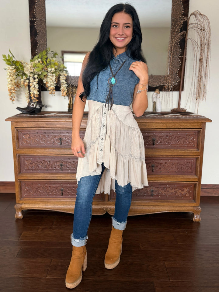Boho Outlaw Asymmetrical Denim Tunic Top